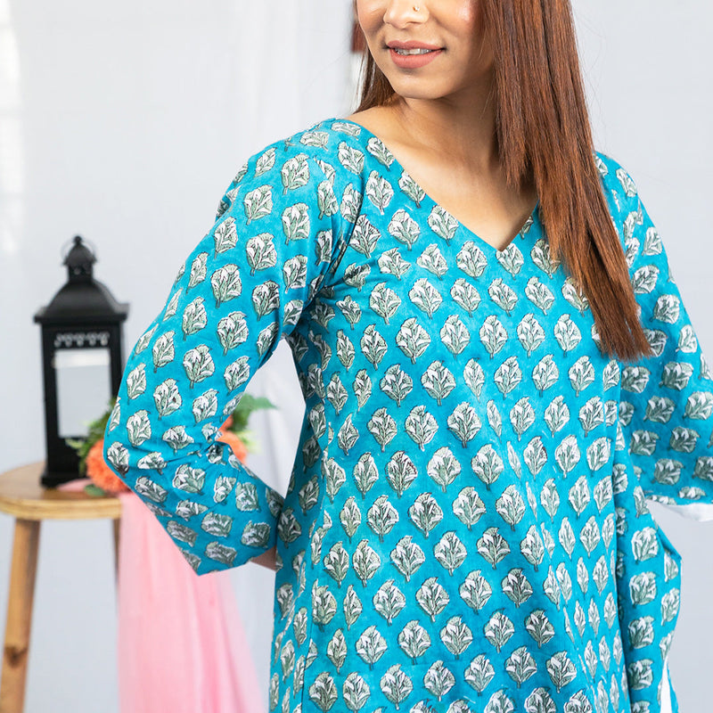 Blue One Sided Kaftan Style Dress For Moms  - thesaffronsaga