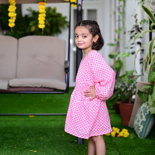 Girl's Pink Kaftan Dress  - thesaffronsaga