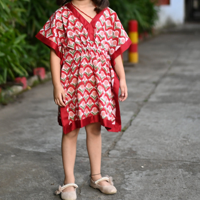 Girl's Red Kaftan Dress  - thesaffronsaga