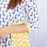 Yellow & Blue Animal Printed Dress for Moms  - thesaffronsaga