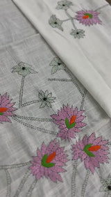 Lilac Lotus Kantha Embroidery Blouse Material