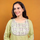 Angoori - Grape Green Solid Colour Kurta With Mughal Print Patchwork  - thesaffronsaga