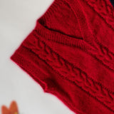 Red Handknitted Woollen Sleeveless Pullover  - thesaffronsaga