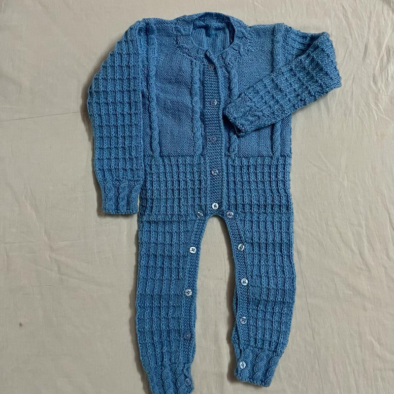 Blue Soft Wool Infant Fill Length Romper  - thesaffronsaga