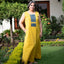 Yellow Sleeveless Kaftan Style Nighty With Ajrakh Patchwork