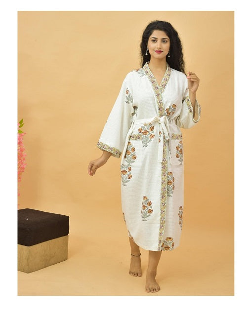 Yellow Floral Premium Waffle Cotton Bathrobe thesaffronsaga