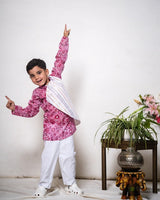 Pink Overlap Traditional Kurta Pyjama Set  - thesaffronsaga