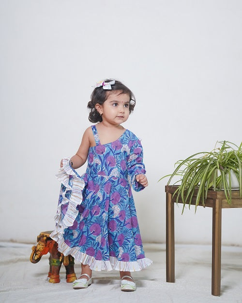 Girl One Shoulder Sleeveless long Indo-western Dress  - thesaffronsaga