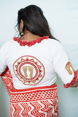 White Shubho Paa Embroidered Cotton Blouse  - thesaffronsaga