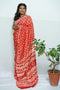 Ujjwala - Scarlet Red White Bagru Mulberry Silk Saree