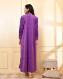 PURPLE EMBROIDERED VELVET NIGHTY
