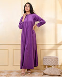 PURPLE EMBROIDERED VELVET NIGHTY