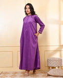 PURPLE EMBROIDERED VELVET NIGHTY