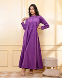 PURPLE EMBROIDERED VELVET NIGHTY
