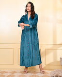 TEAL EMBROIDERED VELVET NIGHTY