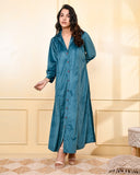 TEAL EMBROIDERED VELVET NIGHTY