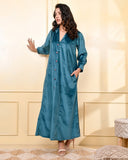 TEAL EMBROIDERED VELVET NIGHTY