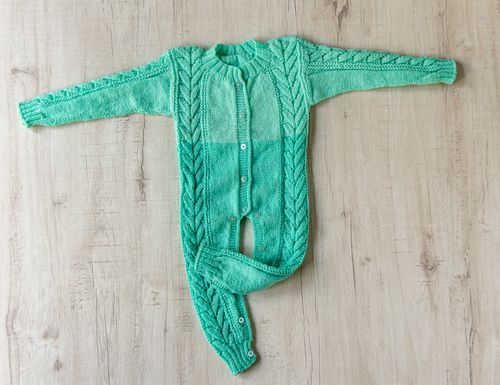 Mint GreenWoollen Hand Knitted  Full Length infant Romper  - thesaffronsaga