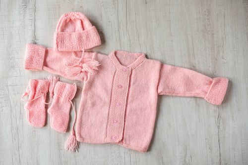 Baby Pink Hand-Knitted Three Piece Soft Wollen Infant Set  - thesaffronsaga