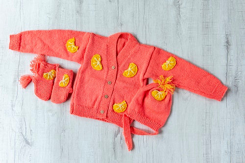 Peach  Woollen Hand-Knitted Three Piece Infant Set  - thesaffronsaga
