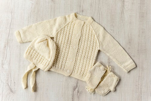 Cream Woollen Hand Knitted Three Piece  Infant Set  - thesaffronsaga