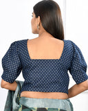 Blue Denim Puffed Sleeve Crop Top Style Blouse