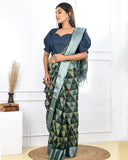 Blue Denim Puffed Sleeve Crop Top Style Blouse