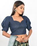 Blue Denim Puffed Sleeve Crop Top Style Blouse