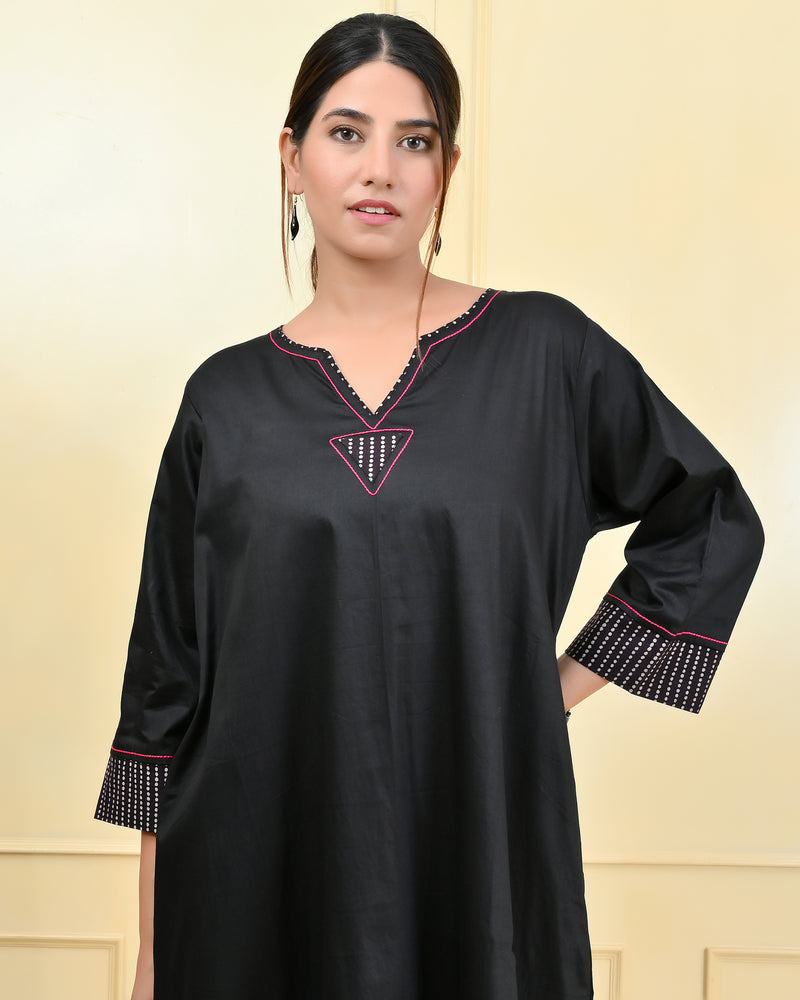 Black Asymmetrical Embroidered Designer Luxury Kaftan