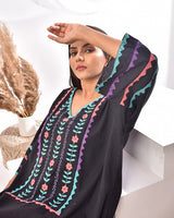 Black Aligarhi Applique Hand Embroidery Kaftan Style Nighty