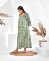 Green Floral Pure Cotton Nighty