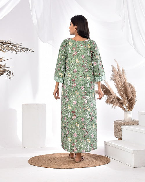 Green Floral Pure Cotton Nighty