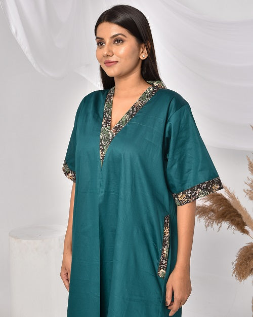Teal Short Sleeves Pure Cotton Nighty