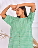 Green Striped Pure Cotton Nighty Dress