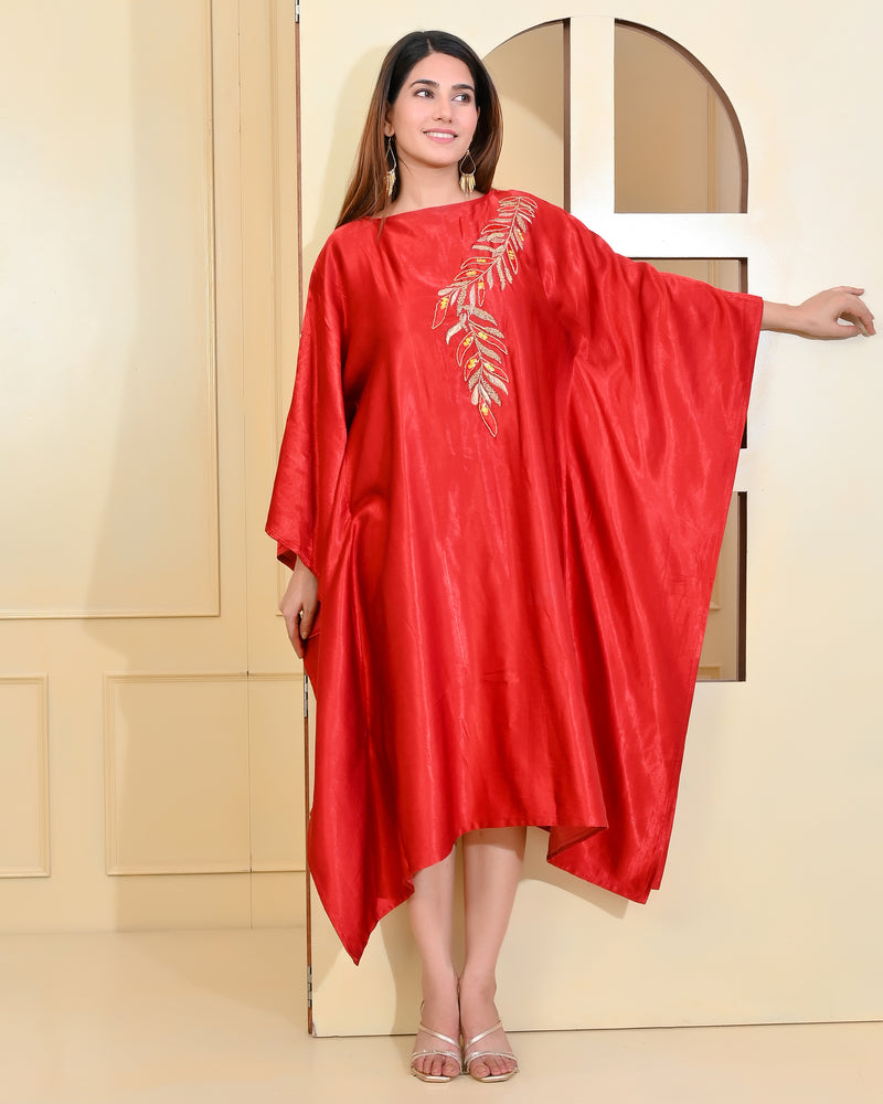Red Hand Embroidered Designer Luxury Kaftan