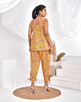 Yellow Pink Floral Cotton Loungewear Coord Set