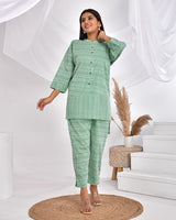 Green Striped Cotton Loungewear Coord Set