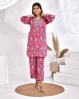 Pink Floral Cotton Loungewear Coord Set
