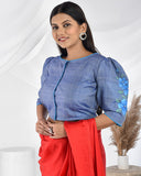 Sapphire Blue Handpainted Silk Blouse