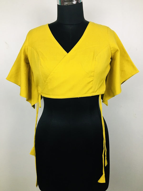 Yellow Bell Sleeves Overlap Blouse  - thesaffronsaga