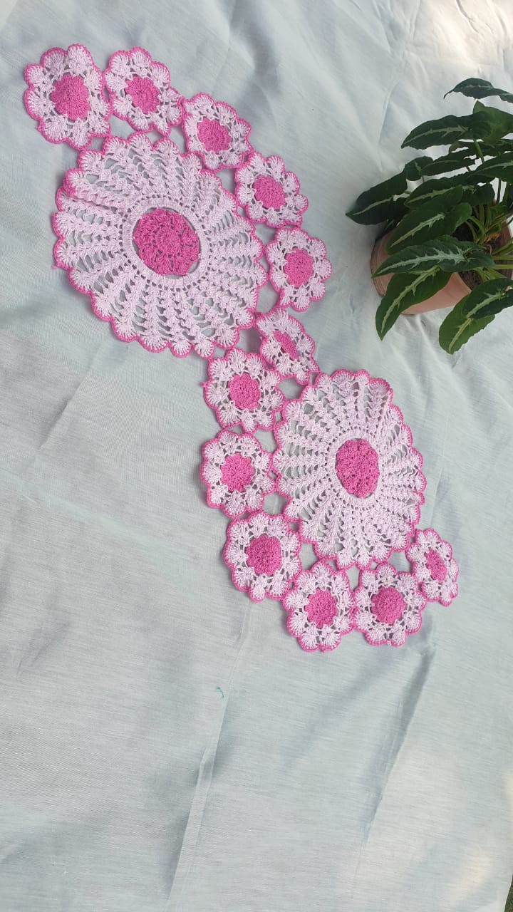 Pink Handmade Crochet Table Runner  - thesaffronsaga