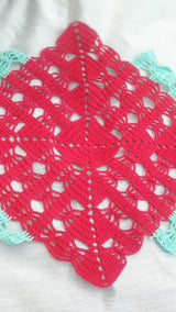 Red Green Handmade Crochet Layered Table Runner  - thesaffronsaga