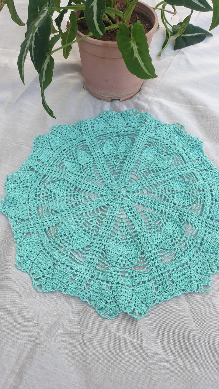 Sea Green Handmade Crochet Centre Round Doily  - thesaffronsaga