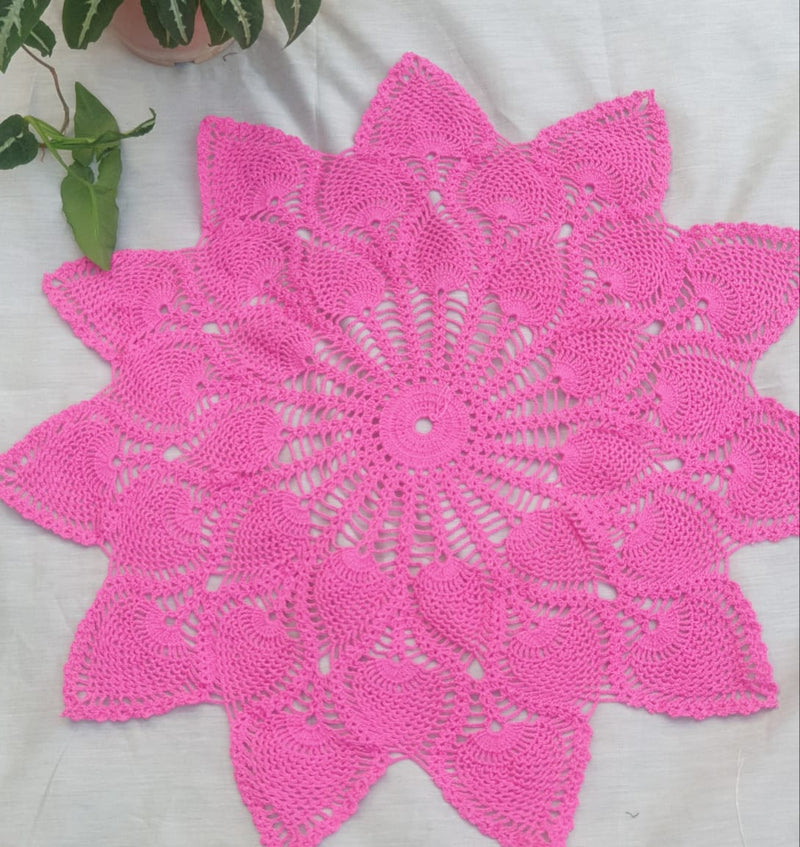 Pink Handmade Crochet Centre Star Doily  - thesaffronsaga