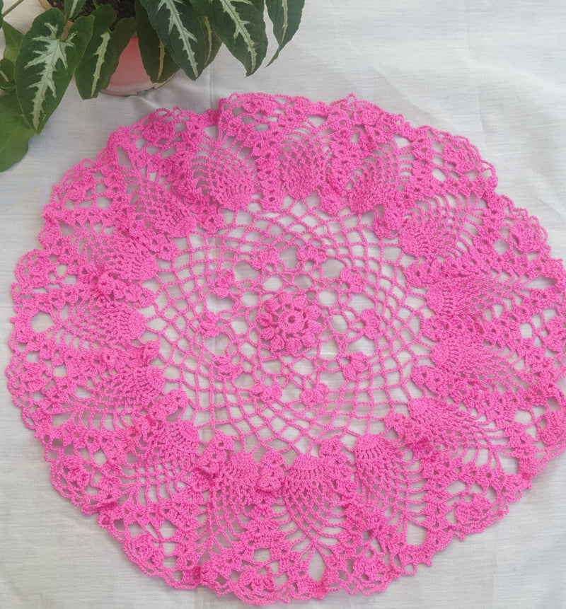 Pink Handmade Crochet Round Center Doily  - thesaffronsaga