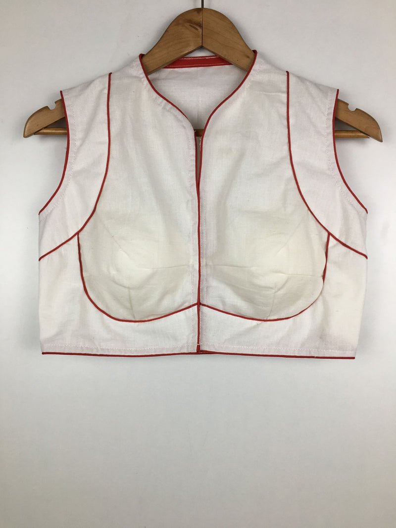 White Sleeveless Embroidered Padded Cotton Blouse  - thesaffronsaga
