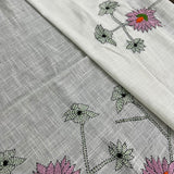 Lilac Lotus Kantha Embroidery Blouse Material  - thesaffronsaga