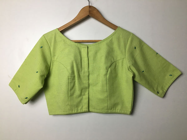 Pista Green Embroidered Cotton Blouse  - thesaffronsaga