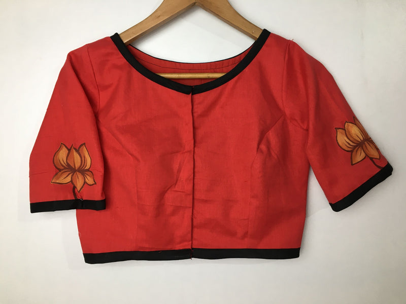 Red Handpainted Cotton Blouse  - thesaffronsaga