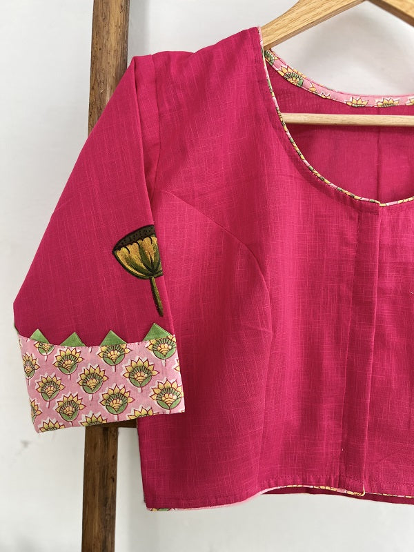 Fuchsia Pink Handpainted Rang-Raas Blouse  - thesaffronsaga